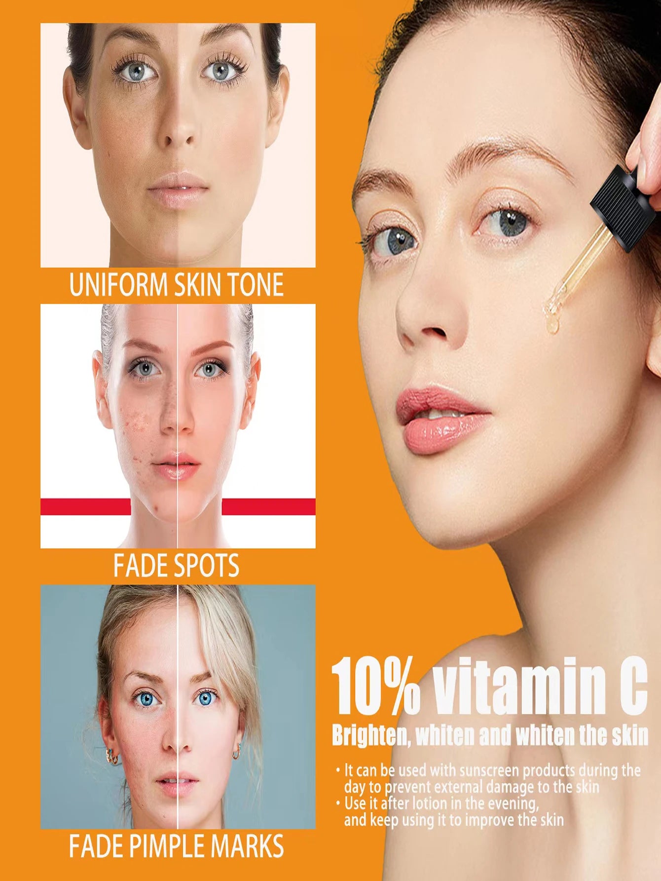 Vitamin C Serum for Face Whitening Facial Serum Hyaluronic Acid Dark Spot Remover Korean Skin Care Products Skincare