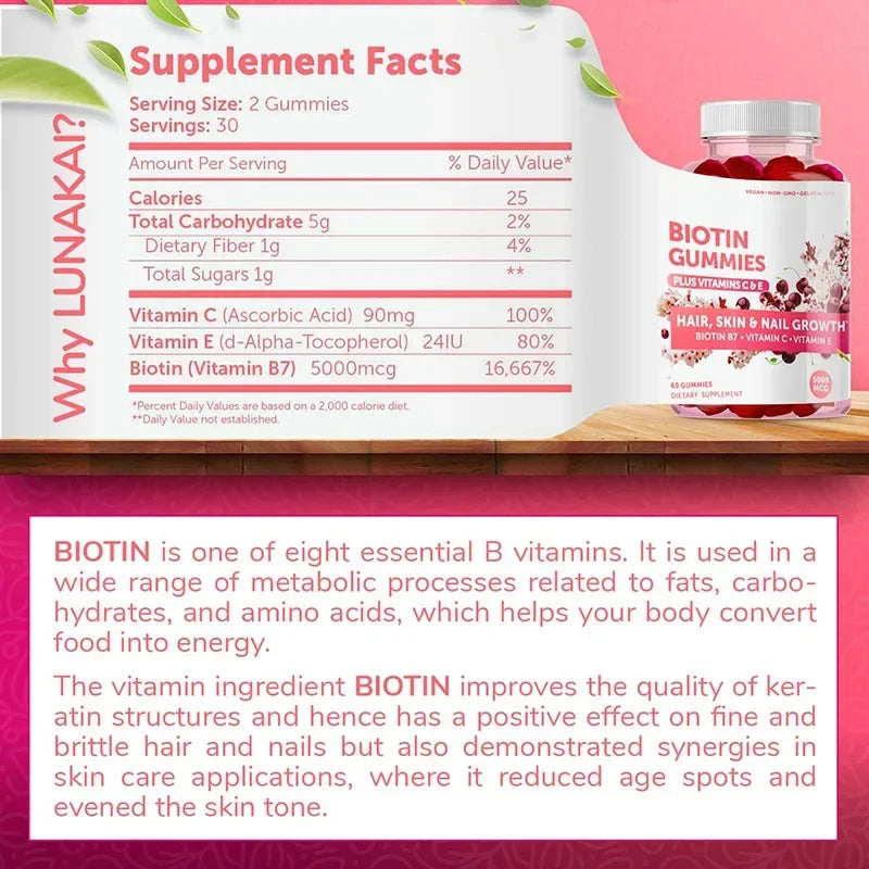 Collagen Gummies for Hair, Skin, and Nail Growth, High Potency Biotin Supplement, 60 Vitamins, and Botina Supplements