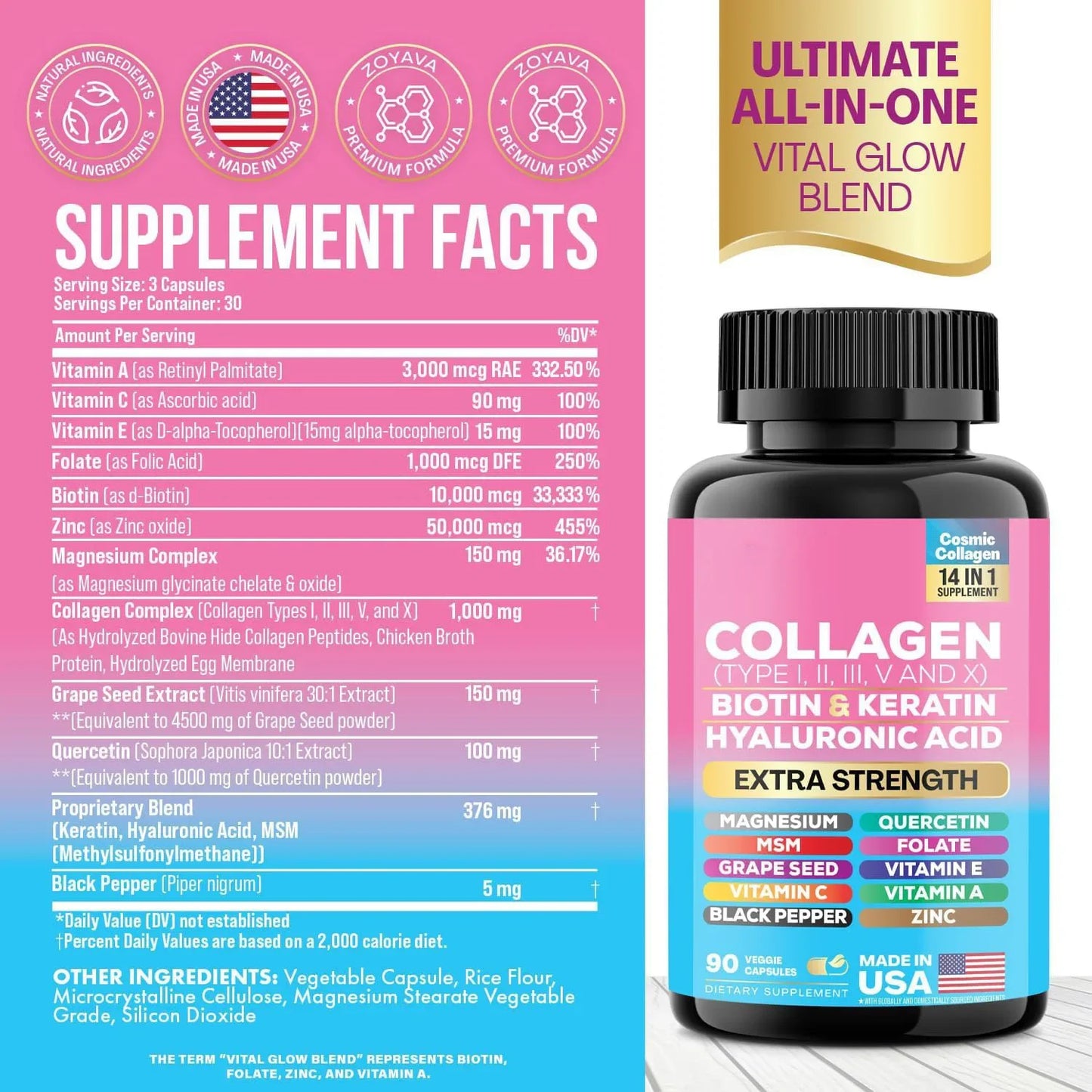 Multi Collagen Pills for Women (Types I II III V X) ]